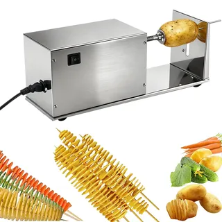 Elektrischer Spiralschneider, Edelstahl Spiralschneider Elektrischer Tornado Kartoffelschneider Kartoffelspiralenschneider Automatischer für Obst Kartoffeln Gurken Karotten 50W 220V