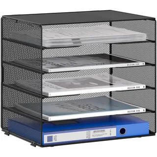 EasyPAG 5 Fächer A4 Metall Büro Schreibtisch Organizer Dokumentenhalter Aktenablage Zeitschriftenhalter Briefablage Papier Magazin Organisator,Schwarz