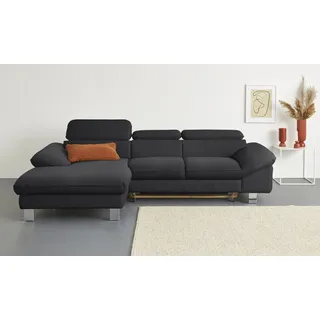 Ecksofa COTTA "Driver L-Form", schwarz, B:268cm H:73cm T:169cm, LEDER BEEFY (ein abgedecktes Spalt-Rindsleder) im Sitz und Rücken (Korpus in Kunstleder);Luxus-Kunstleder;Kunstleder SOFTLUX;Leder Pampas (echtes Rindsleder), Rückseite mit schwarzem Spannstoff bezogen, Sofas, Ecksofa, mit Kopfteilverstellung, wahlweise mit Bettfunktion & Bettkasten