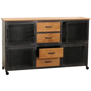 Mendler Sideboard HWC-N28, Kommode, Rollen 4 Schubladen, 3D-Struktur Industrial Retro Metall Holz 90x150x40cm ~ schwarz, natur