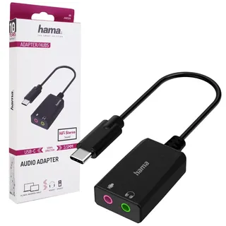 Hama USB-C auf 2x 3,5mm Audio Adapter Mikrofon Headset Kopfhörer Soundkarte NEU - Schwarz