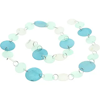 Dekoleidenschaft Girlande Capiz Muschelgirlande maritim, blau, 110 cm lang, Perlmutt Muschelkette, Hängedeko, Wanddeko, Fensterdeko