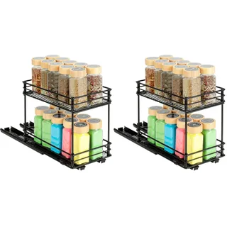 Cozary Gewürzregal Ausziehbar-Doppelter Gewürz Organisator–Gewürzständer mit Schublade & Belüftung, Küchenschrank Organizer, 2 Montagearten (26 * 15 * 21.8cm) (Packung mit 2)