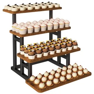 IBUYKE Cupcake Ständer mit 4 Ebenen, Tortenständer Kuchenständer, Etagere Obstetagere aus Holz, Servierständer für Partys, Nachmittagstee, Familienfeiern,Braun TLJ018H