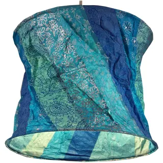 Runde Papier Hängelampe Annapurna, faltbar, blau/gestreift | Handgeschöpftes Papier, harmonische Farben, stilvolle Beleuchtung für jeden Raum.