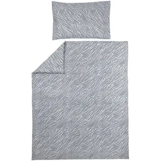 Meyco Baby Zebra Bettwäsche, Kinderbett (atmungsaktives Material, Bettbezug aus 100% Baumwolle, inklusive Kopfkissenbezug, Maschinenwaschbar und trocknergeeignet, Maße: 100 x 135 cm), Grau