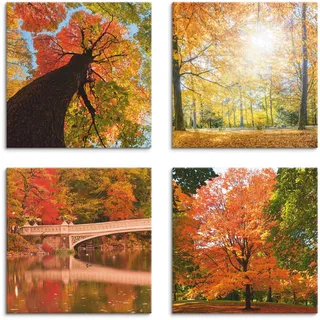 Artland Leinwandbild »Herbst Wald Panoramas«, Wald, (4 St.), 4er Set, verschiedene Größen, orange