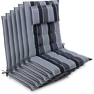 Beautissu 6er Set Sun-HL Hochlehner Auflage 120x50x8cm Anthrazit-Gestreift