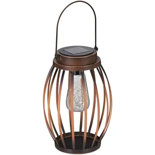 Relaxdays Solarlampe für draußen, mit LED Lichterkette, Metall, Garten, Balkon & Terrasse, Deko Solarlaterne, braun