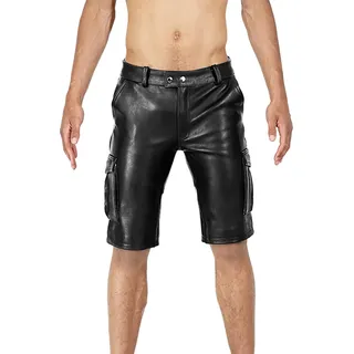 Bockle® BoB Cargo Shorts Lederhose kurze Leder Shorts Feldhose aus Leder, W30/L30 - Schwarz