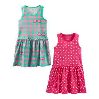 Simple Joys by Carter's Baby Mädchen Short-Sleeve and Sleeveless Dress Sets, Pack of 2 Lässiges Kleid, Herzen/Punkte, 4 Jahre (2er Pack)