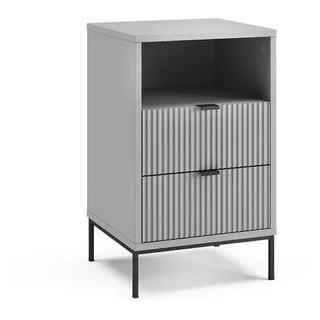 Vicco Nachttisch Eliza, Grau/Schwarz, 40 x 66 cm mit 2 Schubladen & 1 Fach , Grau, Schwarz , Holzwerkstoff , Rechteckig , 40x66x38.1 cm , Schlafzimmer, Nachtkästchen