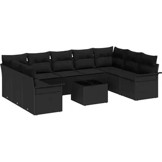 vidaXL Gartensofa-set mit Speicher 10 pcs Beige Poly-Rattan - Schwarz