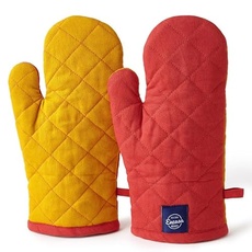 Encasa Homes Extralange Backofen-Mikrowellen-Handschuhe Handschuhe (2 Stück) für die Küche - Silikon-Silber hitzebeständig - schützt die Hände vor heißer Ausrüstung - Mango