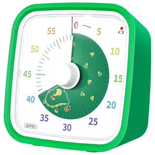 Yunbaoit Visueller Timer mit Schutzhülle, Dinosaurier-Scheiben 60-Minuten-Countdown-Timer für Kinder und Erwachsene, leises Time Management-Werkzeug(Grün Dinosaurier)