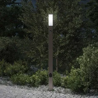 Pollerleuchte mit Sensor und Steckdose 110 cm Edelstahl IP44 - Silber