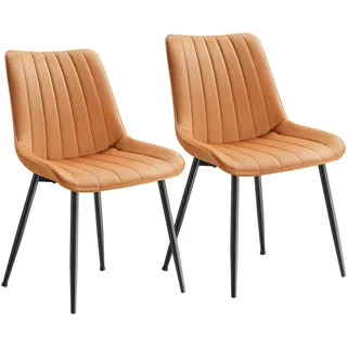 Songmics Esszimmerstuhl 2er Set, Küchenstuhl, Samt,Polsterstuhl, bis 120 kg belastbar, Stahlbeine, Gebogene Rückenlehne, für Esszimmer, Küche, karamellbraun-tintenschwarz