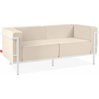 KONSIMO GARTENSOFA 2-Personen "TRIGLO" Weiß/Cremeweiß, Stahl/Polyester/Schaumstoff, Modern, 164x70x69 cm - Weiß