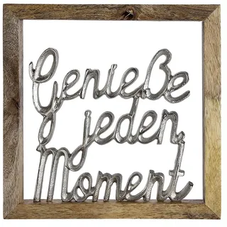 GILDE Wandbild Genieße jeden Moment Mangoholz Höhe 20 cm Silber, Wanddeko, Geschenk