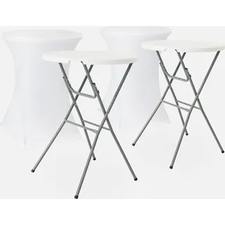 sweeek - 2er Set Party Stehtische + 2 Hussen - Weiß - Weiß