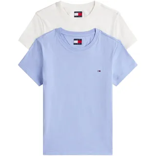 Tommy Jeans Damen 2er Pack T-Shirts Kurzarm mit Rundhalsausschnitt, Mehrfarbig (Ecru/Vinatage Iris), S