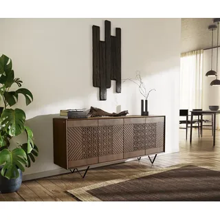 DELIFE Sideboard Manjula 170 cm Mango Braun 4 Türen V-Fuß Metall Schwarz - Dunkelbraun