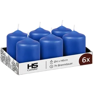 HS Candle Stumpenkerzen Blau (6 Stück) Ø4x6cm, 7h Brenndauer, Made in EU | Unparfümierte Blockkerzen mit ruhigem Abbrand, kompakte Wachskerzen – ideal für Tischdeko, Feiern & ruhige Wohlfühlmomente