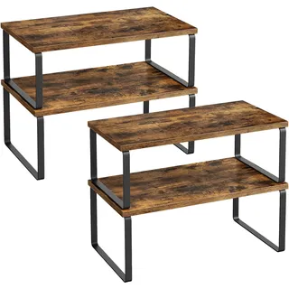 SONGMICS Gewürzregal, 4er Set, erweiterbar, stapelbar, mit Metallrahmen | Küchenregal, Küchen-Organizer, Gewürzhalter, 39,7x19,5x15,8 / 39,7x18,5x13,7 cm, Tan-Schwarz, BYSTRO Kollektion KCS022X01