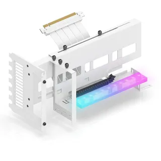 EZDIY-FAB Vertikale PCIe 4.0 GPU Halterung Grafikkartenhalterung mit 5V 3 Pin ARGB LED Modul,Videokarten Support Kit mit PCIe 4.0 X16 Gen4 17cm/6.69in Weiß Riser Kabel 90 Grad Rechter Winkel-Weiß