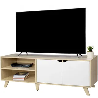 Relaxdays TV-Lowboard 50 x 140 x 40 cm Natur/Weiß Holzwerkstoff