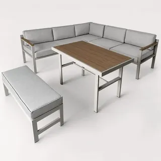greemotion - Gartenlounge-Set Miami Aluminium-Holz-Optik inkl. Auflagen & Tisch 142x75x64,5 cm - Lounge-Set wetterfest - Für Garten & Terrasse - modern, grau
