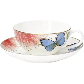 Tasse VILLEROY & BOCH "Teetasse mit Untertasse Amazonia Anmut 200 ml bunt", bunt, Porzellan, Trinkgefäße, Tasse