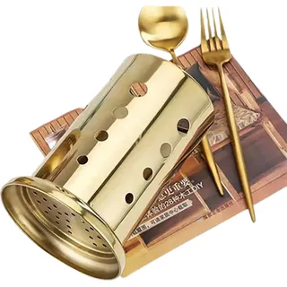 INF Utensilienhalter aus vergoldetem Edelstahl - 10cm dickes, gelochtes Design - Gold