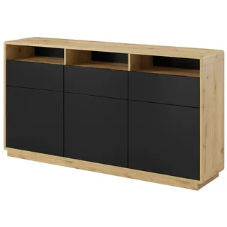 Lomadox Sideboard Anrichte modern inkl. LED Beleuchtung ALBANY-83 in Taurus Eiche Nb. mit Absetzungen in schwarz matt, B/H/T: ca. 180/96/40 cm