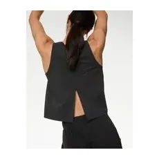 Womens Goodmove Cropped Split Back Yoga Vest Top - Black, Black - 24