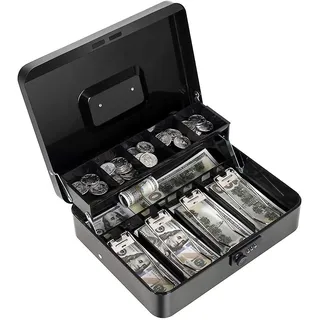 goehiaul Geldkassette mit Spardose und Zahlenschloss Metall Spardose gestuftes Schloss Box für Geld 30,0 x 23,9 x 9,0 cm schwarz