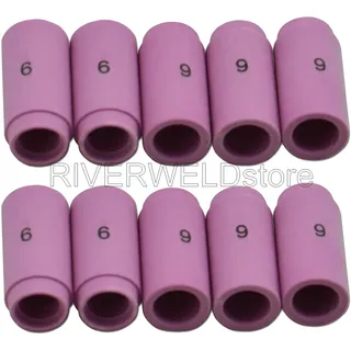 RIVERWELD WIG Aluminiumoxid-Düse Keramikbecher #6 13N10 mit 9,5 mm Öffnung für SR WP 9 17 18 20 25 26 TIG-Schweißbrenner-Zubehör Packung mit 10 Stück