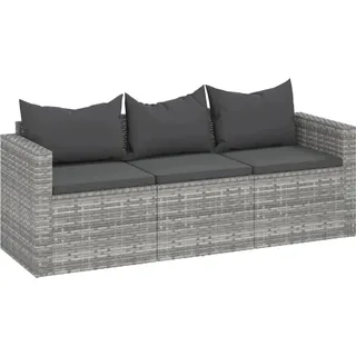 vidaXL Gartensofa 3-Sitzer mit Kissen Grau Poly Rattan - Grau