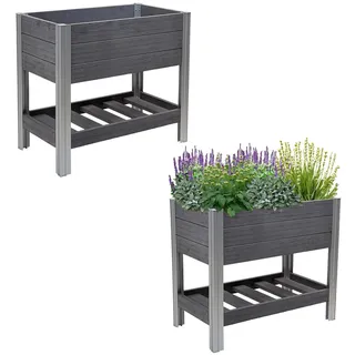 TRUTZHOLM Hochbeet mit Ablage 79x46x74 cm 65 Liter Holzoptik robust witterungsbeständig Kräuterbeet Pflanzkasten Anthrazit