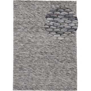 carpetfine Wollteppich »Sina, auch als Läufer« rechteckig 14 mm Höhe Handweb Teppich, reine Wolle, meliert, handgewebt, weich & kuschelig, grau