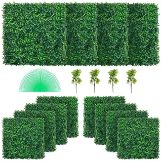 VEVOR Künstliche Buchsbaumplatte UV, Buchsbaumhecke Wandpaneele, Kunstrasen Hintergrund Wand 4 cm grüne Graswand, gefälschte Hecke für Dekor Sichtschutzzaun Innen, Außenbereich (50,8 x 50,8 cm, 12)