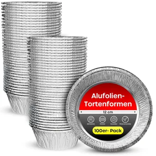 ebake Aluminium Kuchenform Rund aus – 12 x 4cm (100 Stück) Riutilizzabile und Einweg Einzelne tarteform – Mehrzweck Pie form aus Folie für Pukka Pie, Steak Pie, Pot Pie, Braten und Desserts