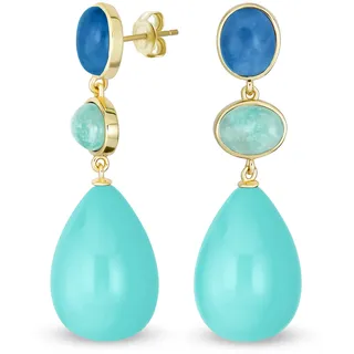 Elegante Mehrformige Edelstein Aqua Blau Achat Oval Tropfenkugel Statement Ohrringe Für Frauen In Gelbgold Beschichtung