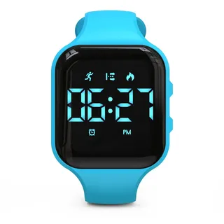 Focwony Kinder-LED-Fitness-Tracker-Uhr, Schrittzähleruhr Digitaluhr, Armbanduhr, Schrittzähler/Entfernung/Kalorien/Wecker, Tolles Geschenk für Kinder Teenager Mädchen Jungen (Blau-Quadrat)