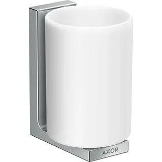 hansgrohe AXOR UNIVERSAL Rectangular Zahnputzbecher, Metall, Glas weiß, 42604000, Farbe: Chrom