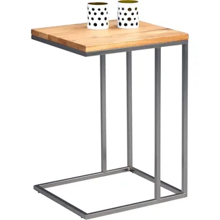 m2 Kollektion Beistelltisch Finn, Gestell Metall Edelstahloptik, Deckplatte Wildeiche massiv geölt, 22mm, stabverleimt