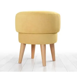 Atelier Del Sofa Stilvoller gelber Pouf, 51 cm hoch, 47 cm Durchmesser | 100% Leinen, 35 DNS Orthopädischer Schaumstoff (6 cm dick) | Robuste Beine aus Buchenholz, perfekt für Moderne Wohnräume