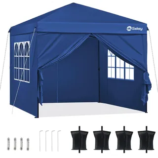 Sekey Faltpavillon 3x3 mit 4 Seitenwänden und mit 4 Sandsäcke, Wasserdicht Pop Up Pavillon für Camping, Festival, Events, Picknicks, Dunkelblau - Dunkelblau