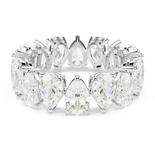 Swarovski Matrix Vittore Ring, Weißer Damenring mit Silberfarbenem Finish und Weißen Kristallen im Tropfenschliff in Durchgehender Reihe, Größe: 52