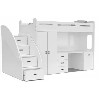 Hochbett Etagenbett Spielbett Kinderbett mit Matratze und Schublade 200x80 cm - weiß